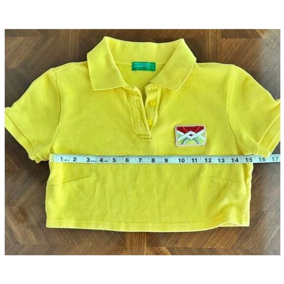 United Colors of Benetton Yellow Cropped Polo Shirt Embroidered Patch - Picture 5 of 12